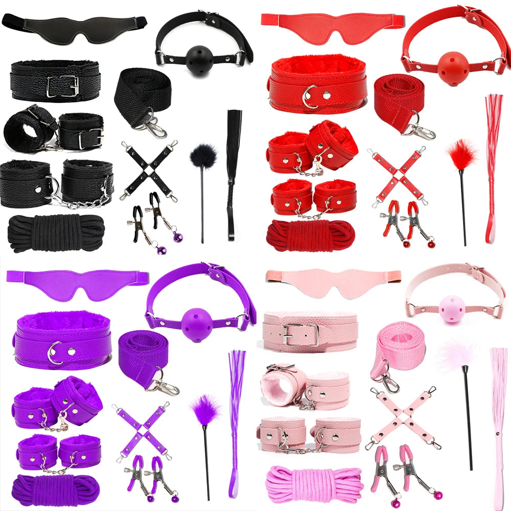 BDSM Adjustable Bondage Kit for Women with Spreader Bar Handcuffs Ankle Cuffs Adult Fetish Restraints Set for Spicy Adult Games