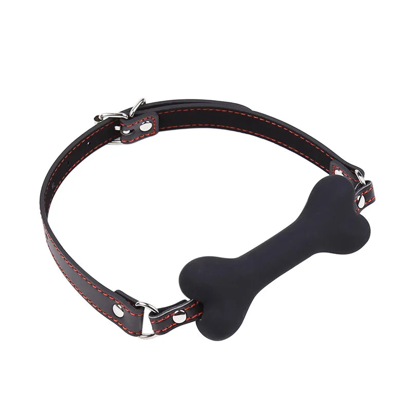 Cute Silicone Dog Bone Ball Gag Leather Harness | Adjustable BDSM Mouth Plug for Couples Flirting Adult Erotic Toys
