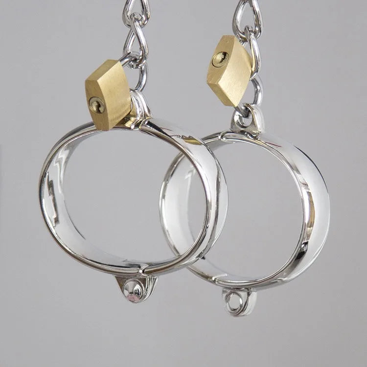 Metal Steel Handcuffs Wrist Ankle Cuffs with Chain and Lock Spreader Bar BDSM Restraints Adult Game Sex Toys for Women Men