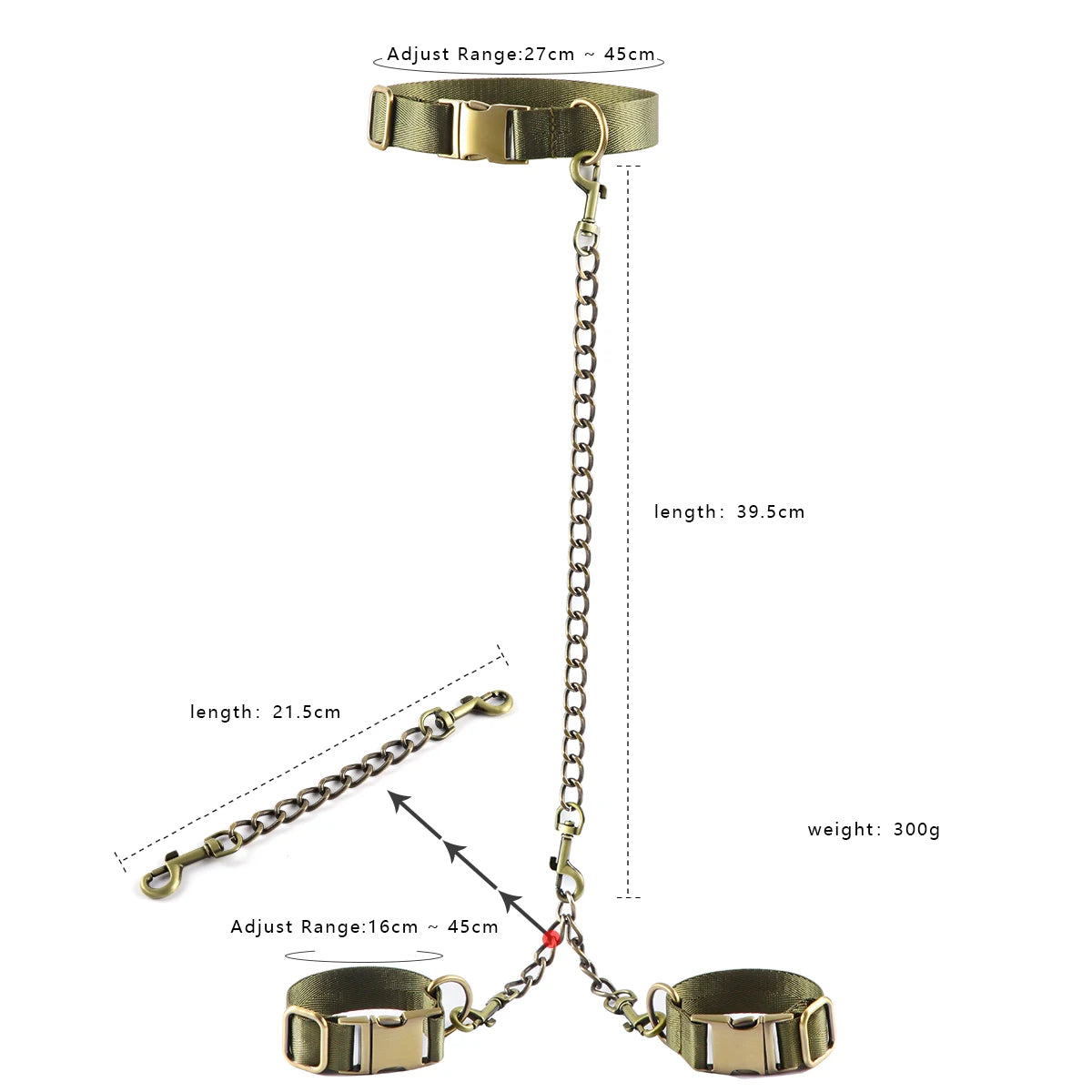 Hard Metal Collar to Wrist Restraints BDSM Harness Bondage Handcuffs Army Green SM Tools For Couples Sex Games Adult Supplies