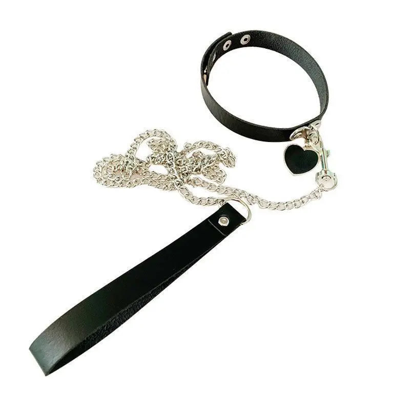 Adjustable BDSM Leather Collar with Chain for Couples, Fetish Play & Role-Playing Sex Toy, Sexy Bondage SM Toy
