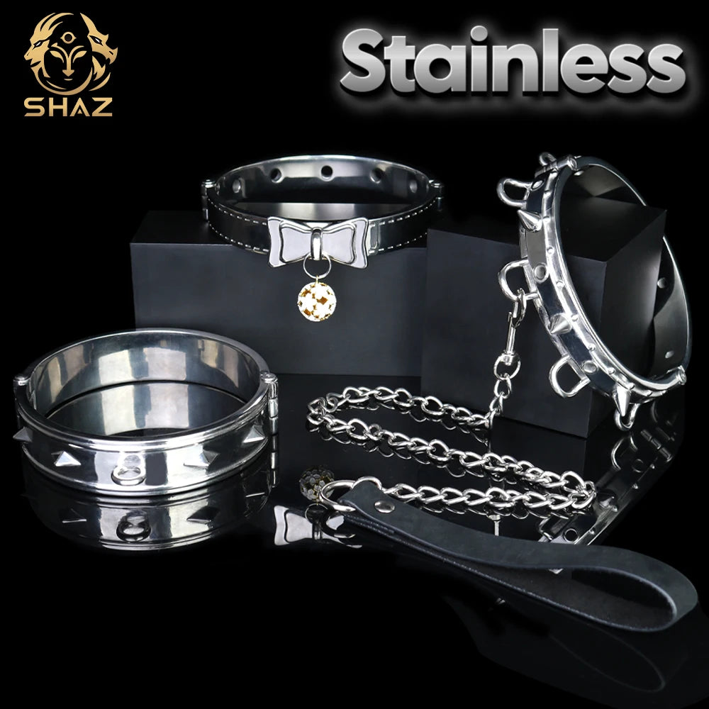 SHAZ Thick Heavy Collar Neck Sleeve Lockable Slave Dog Hentai Stainless Choker BDSM Accessories Adult Game Sex Toy Men Women 18+