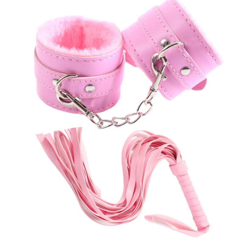 Adults Games sex toys  PU Leather Whip Flogger Plush Sex Handcuffs combination Bondage Slave Exotic Accessories Toys