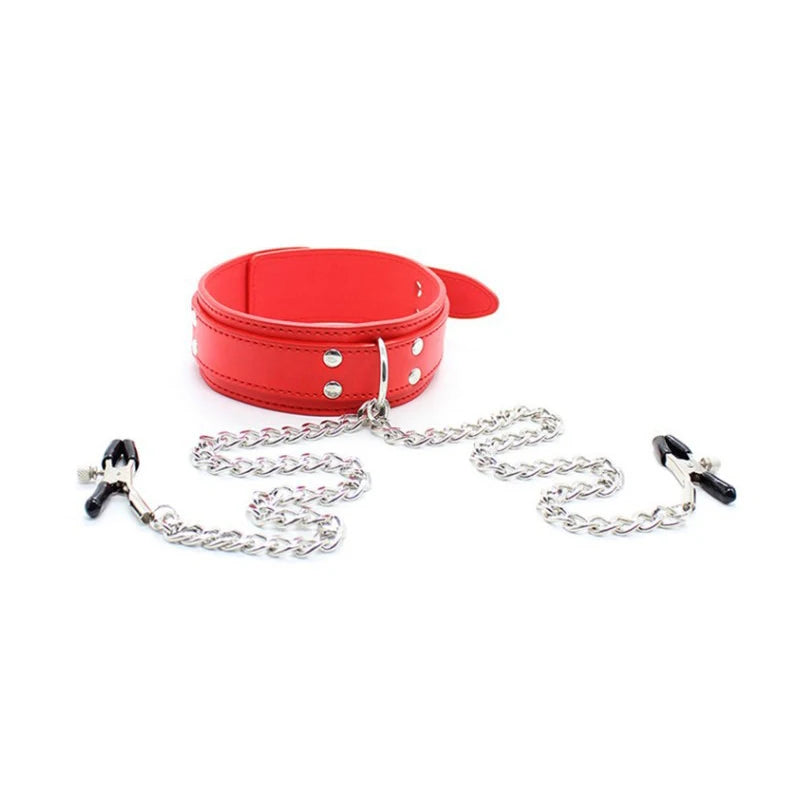 BDSM Fetish Collar Nipple Clamps Leather Necklace Chain Slave Erotic Adult Sex Toys For Women Couples Men Fliting Games Sex Shop