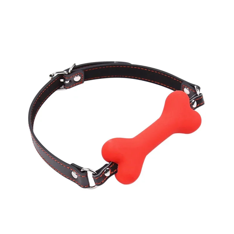 Cute Silicone Dog Bone Ball Gag Leather Harness | Adjustable BDSM Mouth Plug for Couples Flirting Adult Erotic Toys