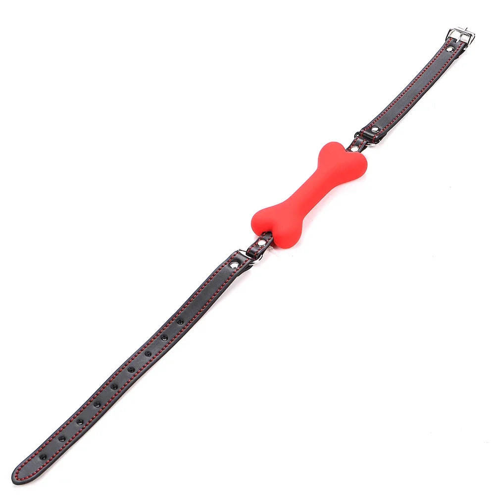Cute Solid Leather Harness Mouth Silicone Dog Bone Ball Gag BDSM mouthPlug Couples Flirting Sex Products Erotic toys Adult Games