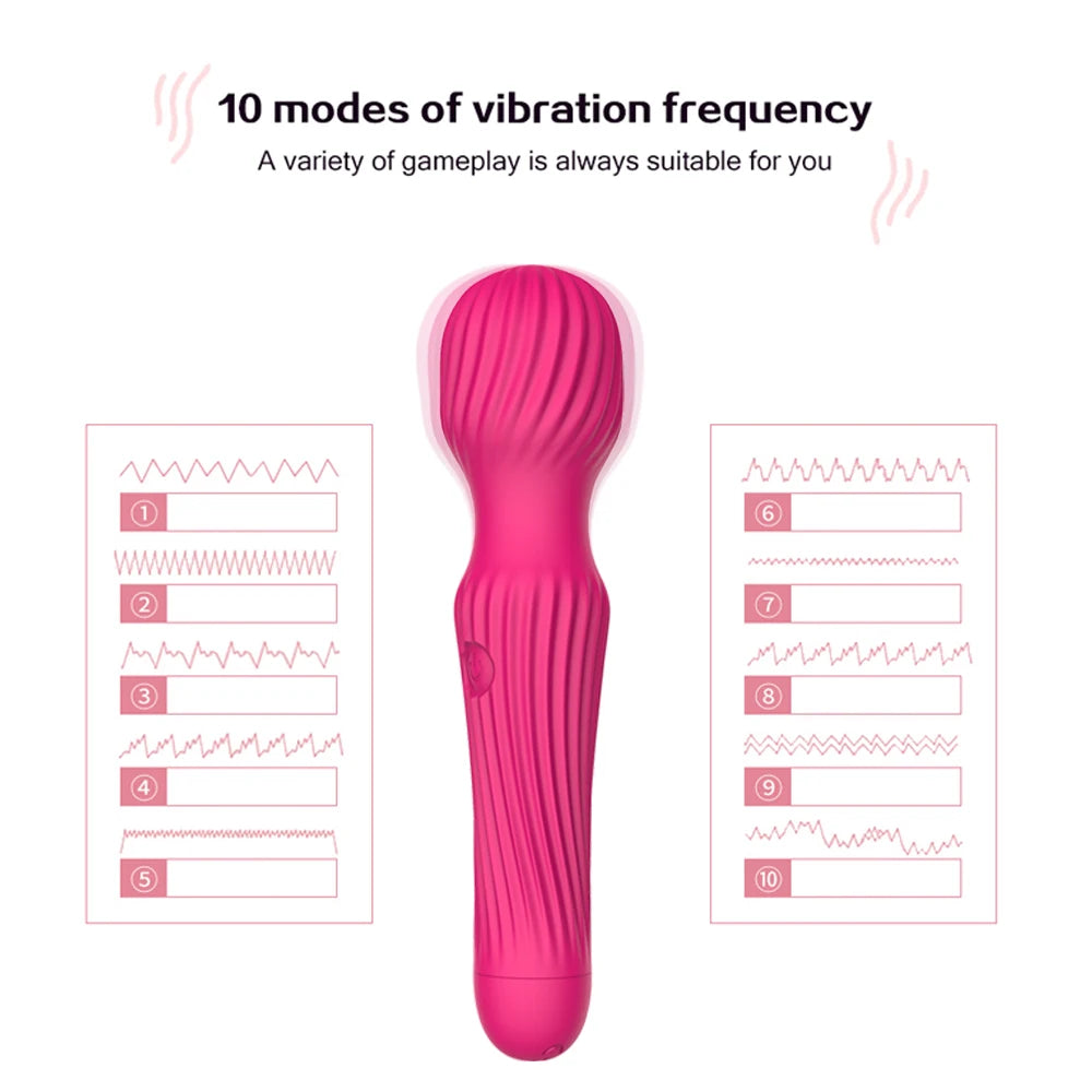10 Speeds AV Magic Wand Vibrator Strong G-spot Clitoris Nipple Stimulator Sextoy for Women Dildo Masturbator Massager USB Charge
