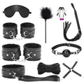 BDSM Bondage Restraint Kit 10 Pieces Drawstrings Collars Eye Masks Mouth Balls Whips Cotton Ropes Nipple Clamps Rope for Couple