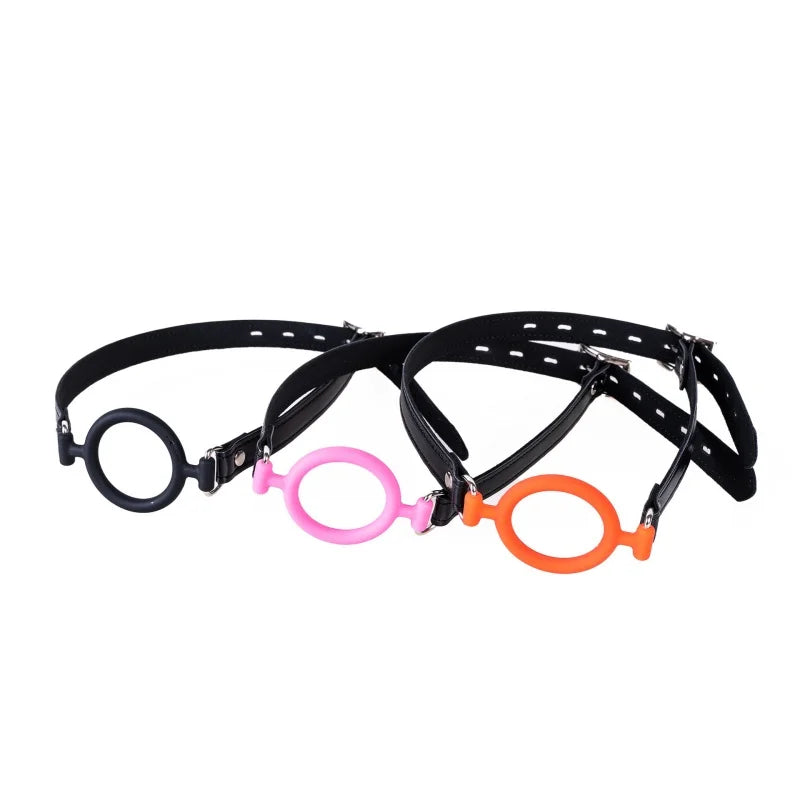 Adjustable Silicone Open Mouth Penis Ring Leather Harness Mask Gags for Couple Delay Ejaculation Lasting Cock Sex Toys