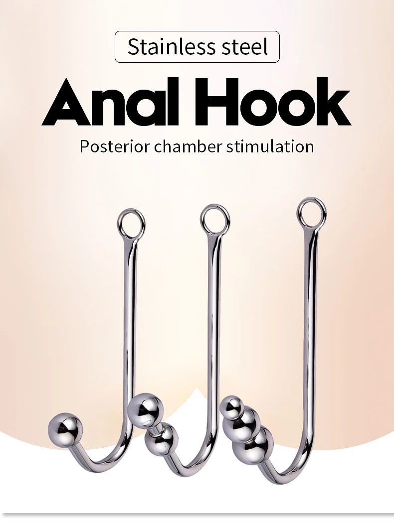 Stainless Steel Anal Hook With Anal Beads Hole Anal Hook Metal Butt Plug Anal Sex Toys Adult Product No Vibrator For Men Gay
