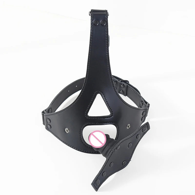 Silicone Dildo Gag Removable PU Leather Head Harness Bdsm Gag Sex Open Mouth Gag Penis Gag Sex Toys For Women Men Adult Game