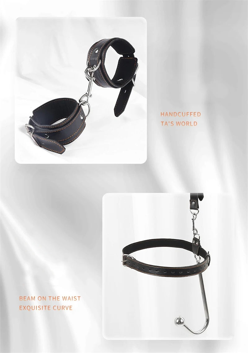 Bondage Gear Adult Sex Toy Set Anal Hook Mouth Gas Harness BDSM Handcuffs Mouth Plug Adjustable Collar Slave Bondage Sex Toys