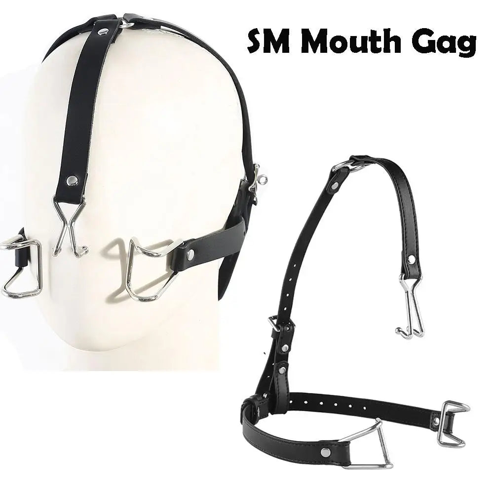 SM Mouth Gag BDSM Mouth Plug Spreader Sex Toy Set Women Slave Oral Sex Trainer Adult Metal Ring Gag Flirting Open Mouth Harness
