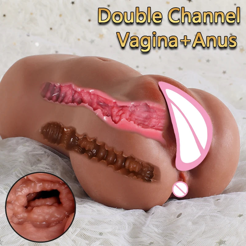 3D Realistic Vagina Adult Product Artificial Vaginal Deep Throat Sex Toys for Men Dual Channel Male Masturbator Masturbation