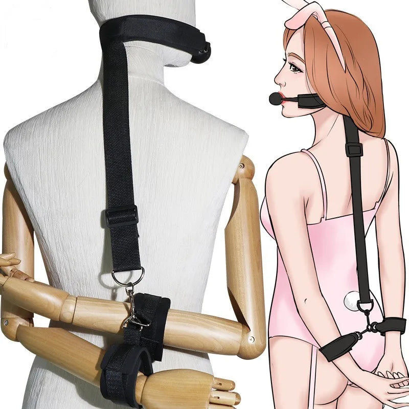 VaHppy Sex Toy Set Anal Hooks Mouth Gag Handcuffs PU SM BDSM Bondage Anal plugs Neck Restraint Backhanded
