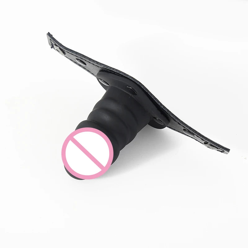Silicone Dildo Gag Removable PU Leather Head Harness Bdsm Gag Sex Open Mouth Gag Penis Gag Sex Toys For Women Men Adult Game