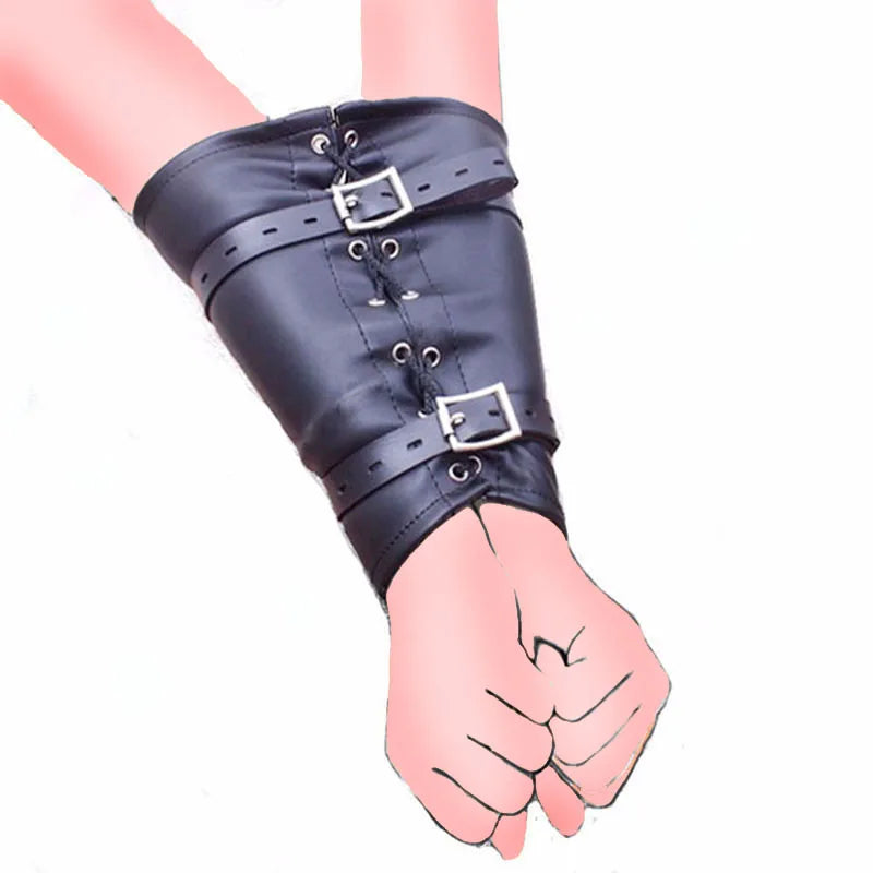 BDSM Bondage Leg/Arm Binder,Behind Back Straight Jacket,SM Leather Armbinder Restraint Slave Lockable Glove With Shoulder Straps