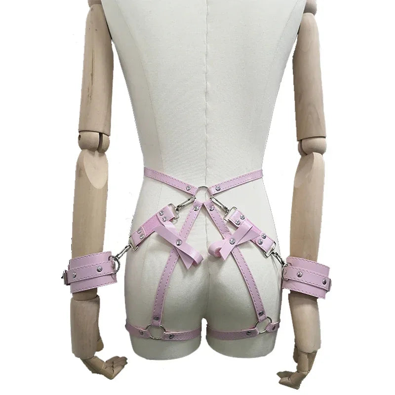 Adult Sexy Underwear BDSM Leather Bondage Lingerie Buttocks Erotic Leg Harness Suspenders Handcuffs Garter Strap For Women Men
