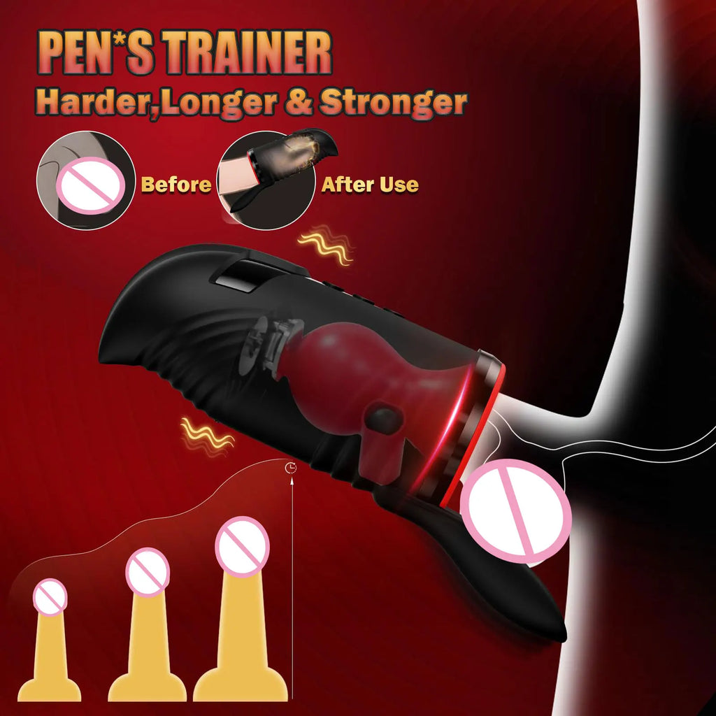 Male Masturbator Penis Training Vibrator Glans Massage Testicle Stimulator Delay Stamina Trainer Blowjob Machine Sex Toy for Men