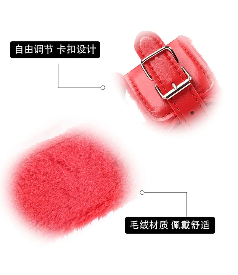 Adults Games sex toys  PU Leather Whip Flogger Plush Sex Handcuffs combination Bondage Slave Exotic Accessories Toys