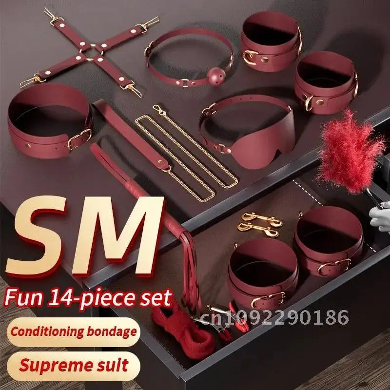 JIUUY Adult SM Sex Products Kits Bondage Gear Collar Butt Game BDSM Whip Sex Bundle Blindfold Erotic Couples for Sex Oral