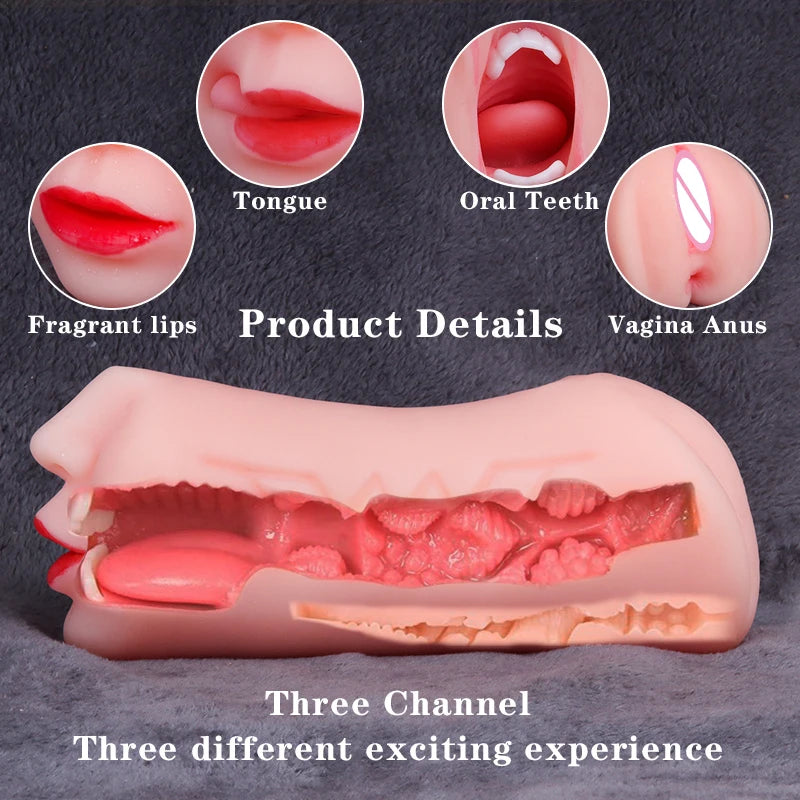 3 in 1 Masturbator for Male Realistic Vagina Oral Sex Toys Pocket Pusssy Deep Throat Masturbation Man Blowjob Sex Tool for Men