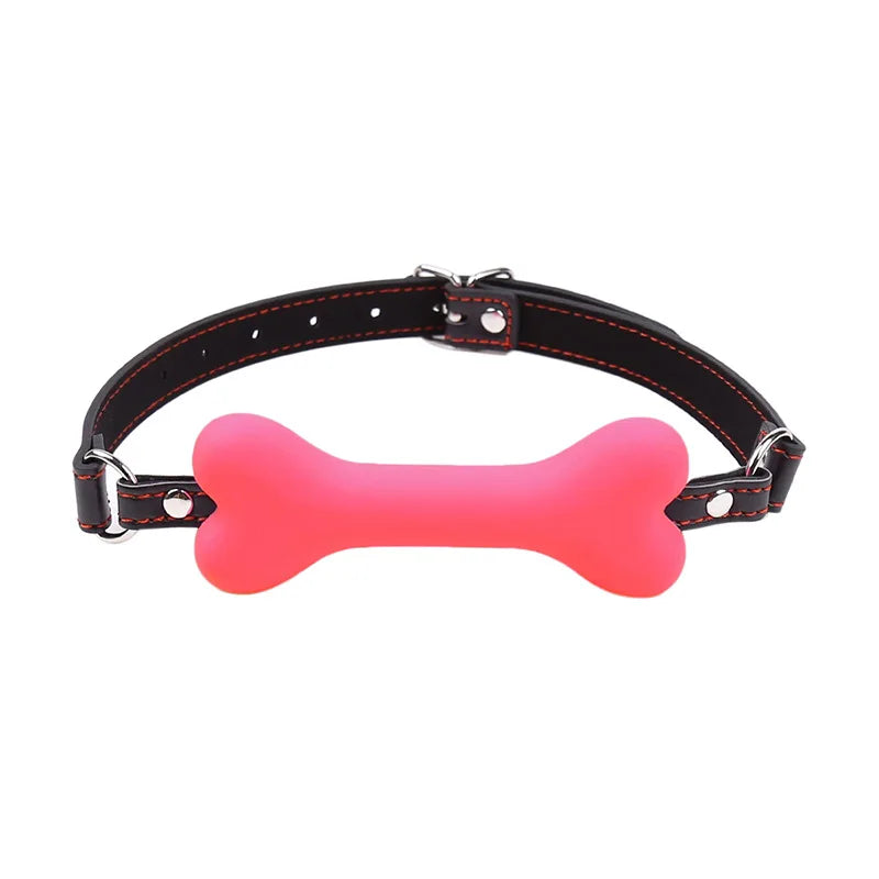 Cute Silicone Dog Bone Ball Gag Leather Harness | Adjustable BDSM Mouth Plug for Couples Flirting Adult Erotic Toys