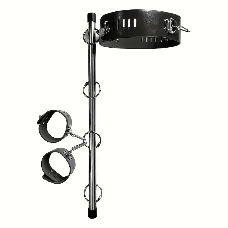 BDSM Bondage Adjustable Handcuffs Ankle with Stainless Steel Open Legs Pu Leather Set Silicone Mouth Gags for Couple Sex Games