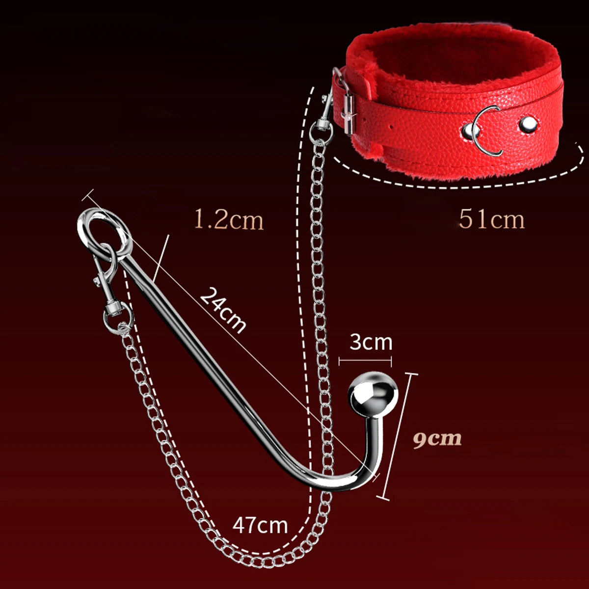 Metal Anal Hook with Leather Collar Sexual Kits BDSM Erotic Bondage Restraint Game for Fetish Couples Adult Anal Sex Toy