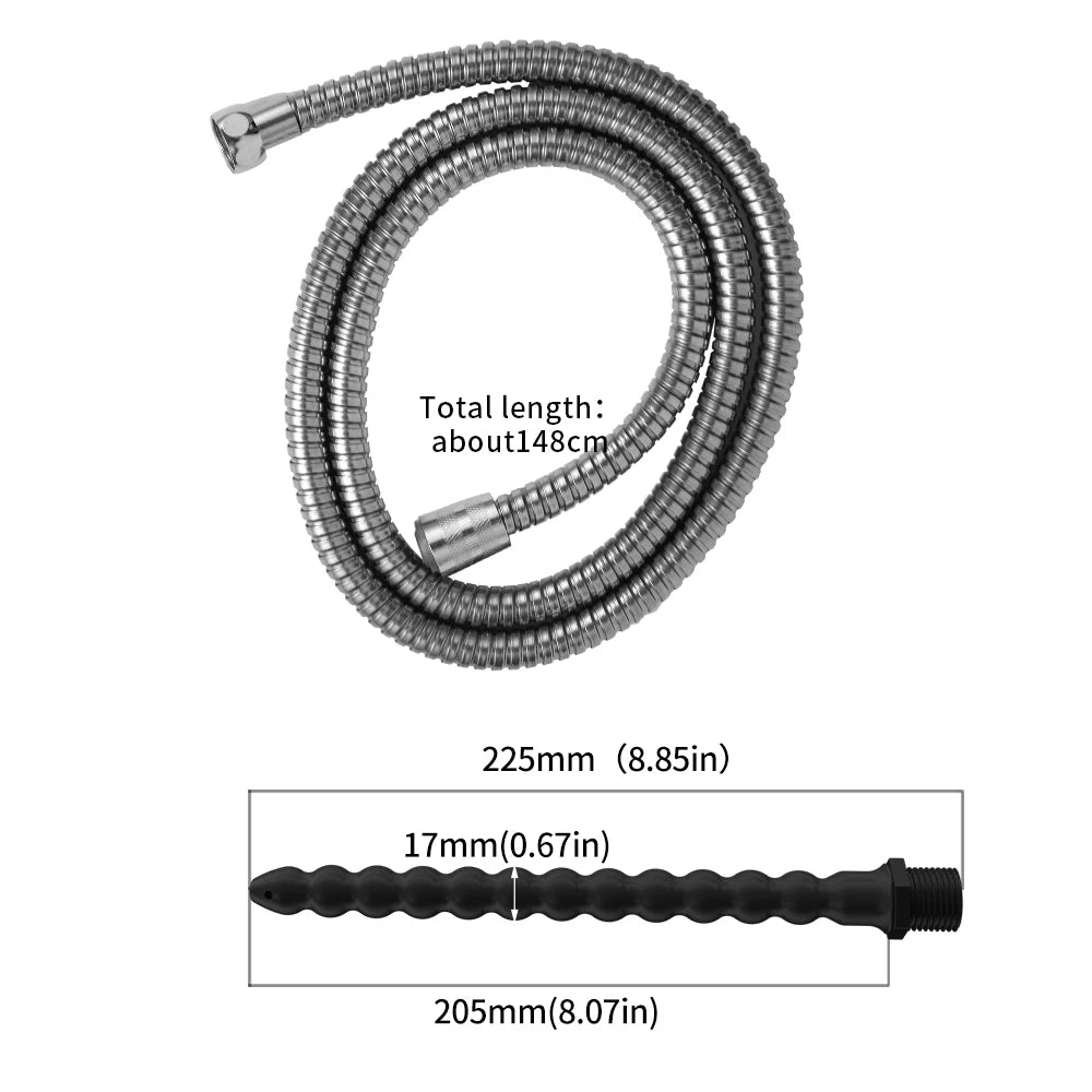 Silicone Long Anal Beads Plug Dilator Douche Enema Vagina Cleaning Kit Buttplug Syringe Shower Head Gay Sex Toy For Couples