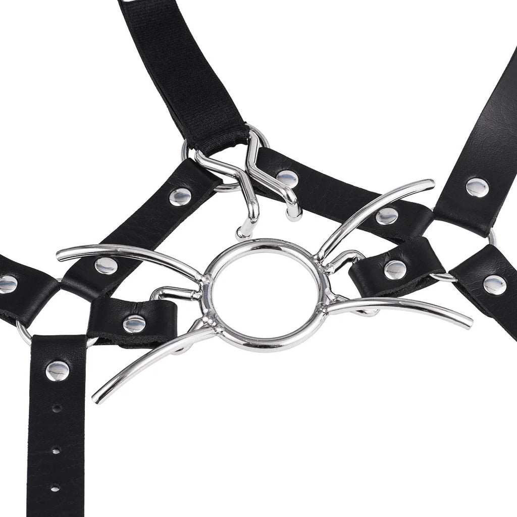 VaHppy Masks Gag Harness Nose Hooks SM BDSM Bondage Cat Whisker Style Couple Sex Games Toys Cosplay Stainless Steel + Leather