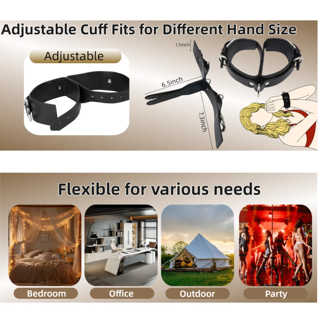 BDSM Bondage Handcuffs Sex Restraints Wrist Cuffs Sex Toys PU Leather Adjustable Adult Fetish SM Games for Couples Women Men