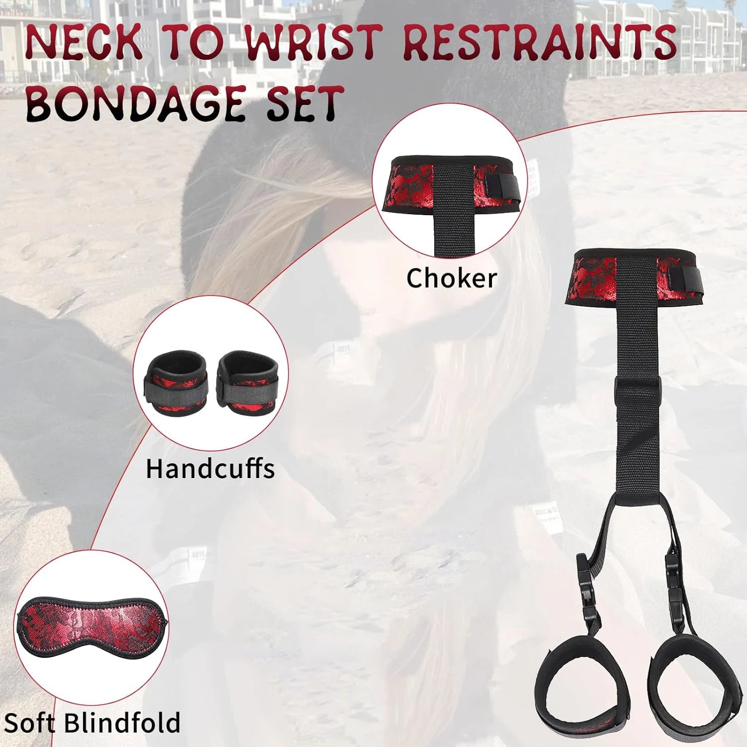 BDSM Bondage Kit Adult Restraints Sex Toys for couples Neck to Wrist Adjustable Bondage Gear & Accessories Back Handcuffs Collar