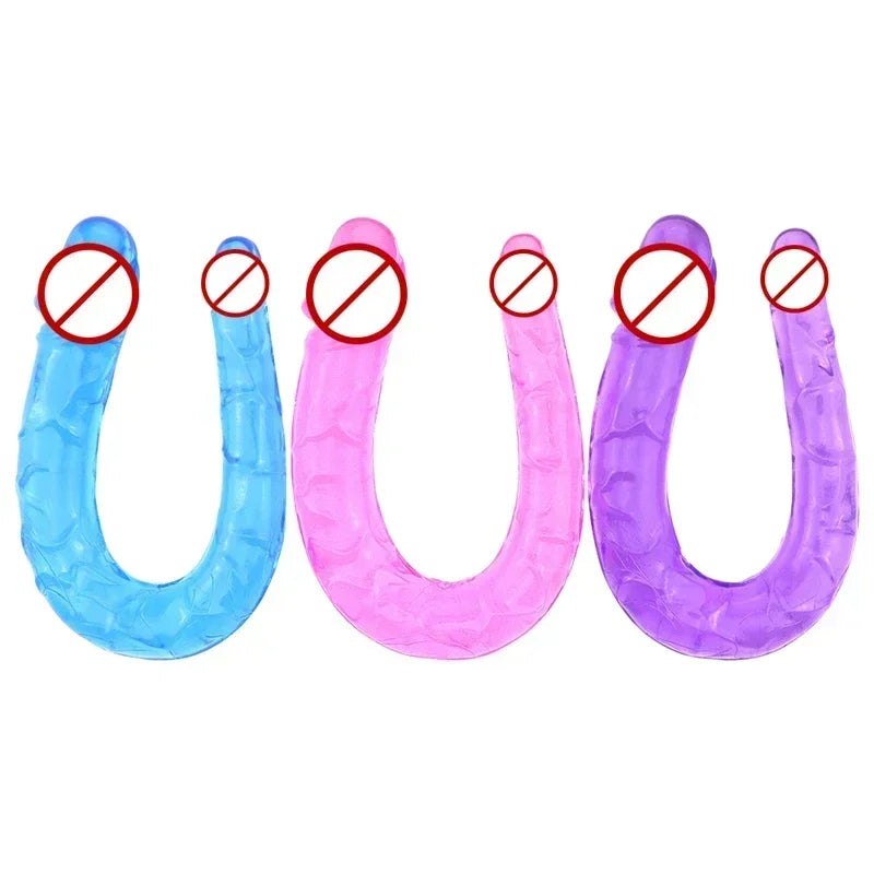 Double-Ended Realistic Dildo for Adults Flexible Jelly Penis Cock with Butt Plug Massager G-Spot Stimulation - Sex Toy for Women