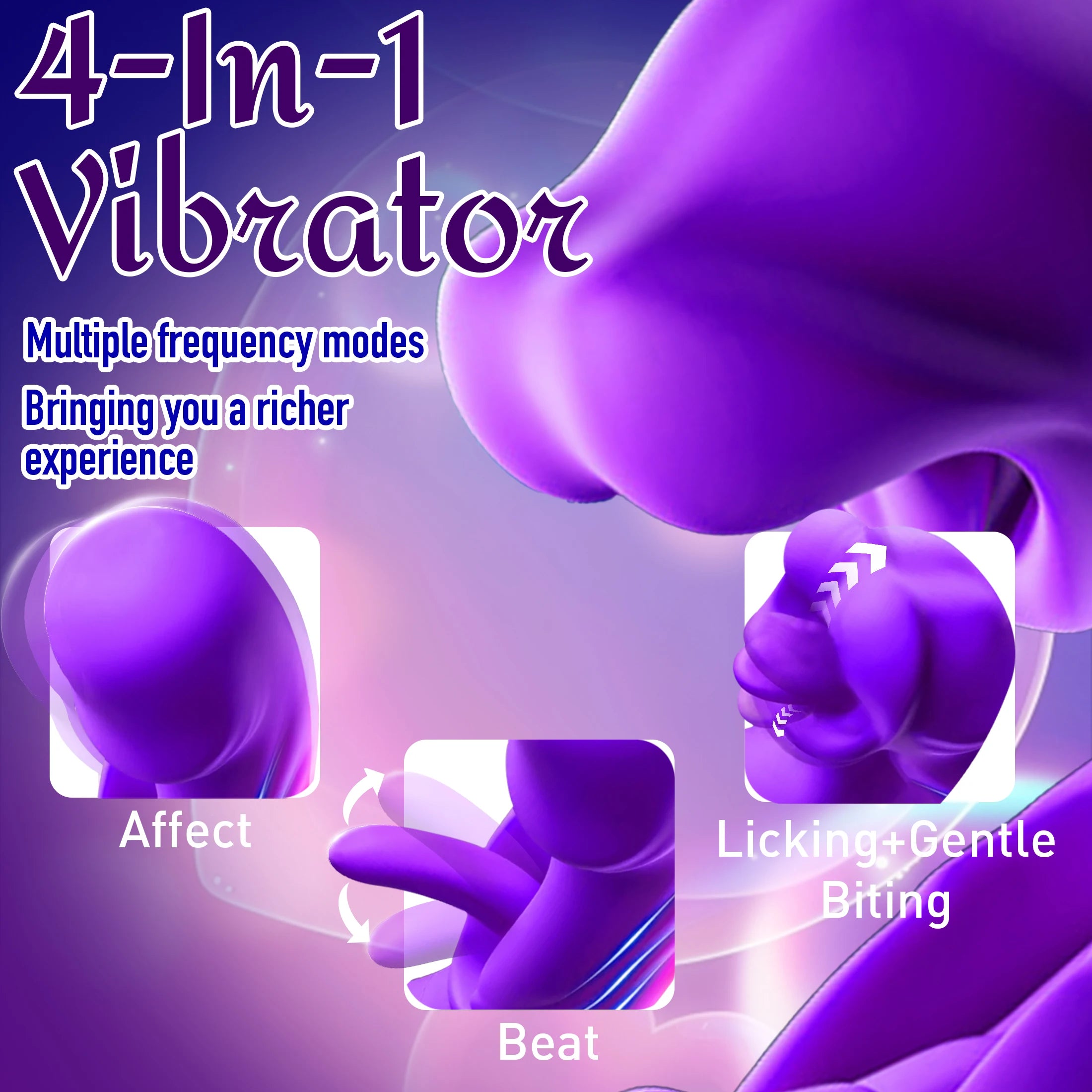 Adult Toy 4-in-1 Vibrating Massager Multiple Frequencies Stimulates G-Spot Sucks Clitoris Suitable for Couples' Oral Sex