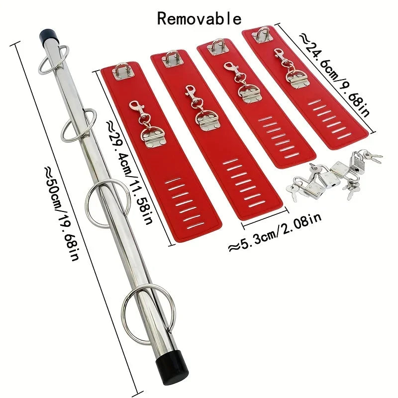 BDSM Bondage Adjustable Handcuffs Ankle with Stainless Steel Open Legs Pu Leather Set Silicone Mouth Gags for Couple Sex Games