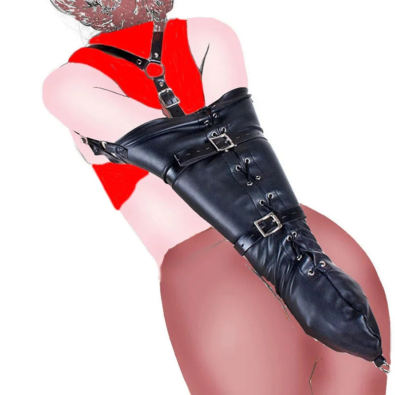 BDSM Strait Jacket / Armbinder,Leather Deluxe Arm Binder Restraint,Behind Back Bondage Gloves,Sex Toys For Couples