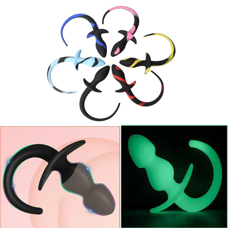 Factory Sales Silicone Dog Tail Luminous Anal Plug Puppy Play Anal Accessories G-Spot Prostate Massage Butt Plug Fetish Sex Toys