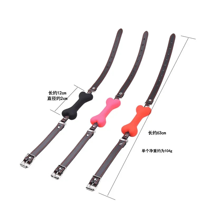 Cute Silicone Dog Bone Ball Gag Leather Harness | Adjustable BDSM Mouth Plug for Couples Flirting Adult Erotic Toys