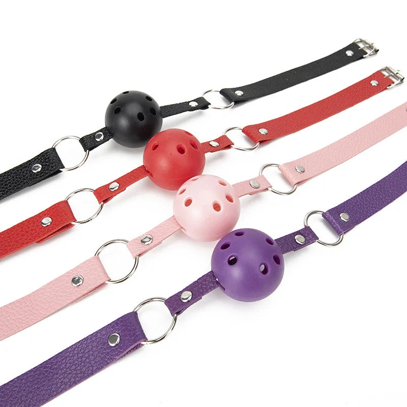 BDSM Leather Ball Gag – Adjustable Mouth Restraint with Buckle Strap, Fetish Bondage Toy for Couples, Erotic Adult SM Games