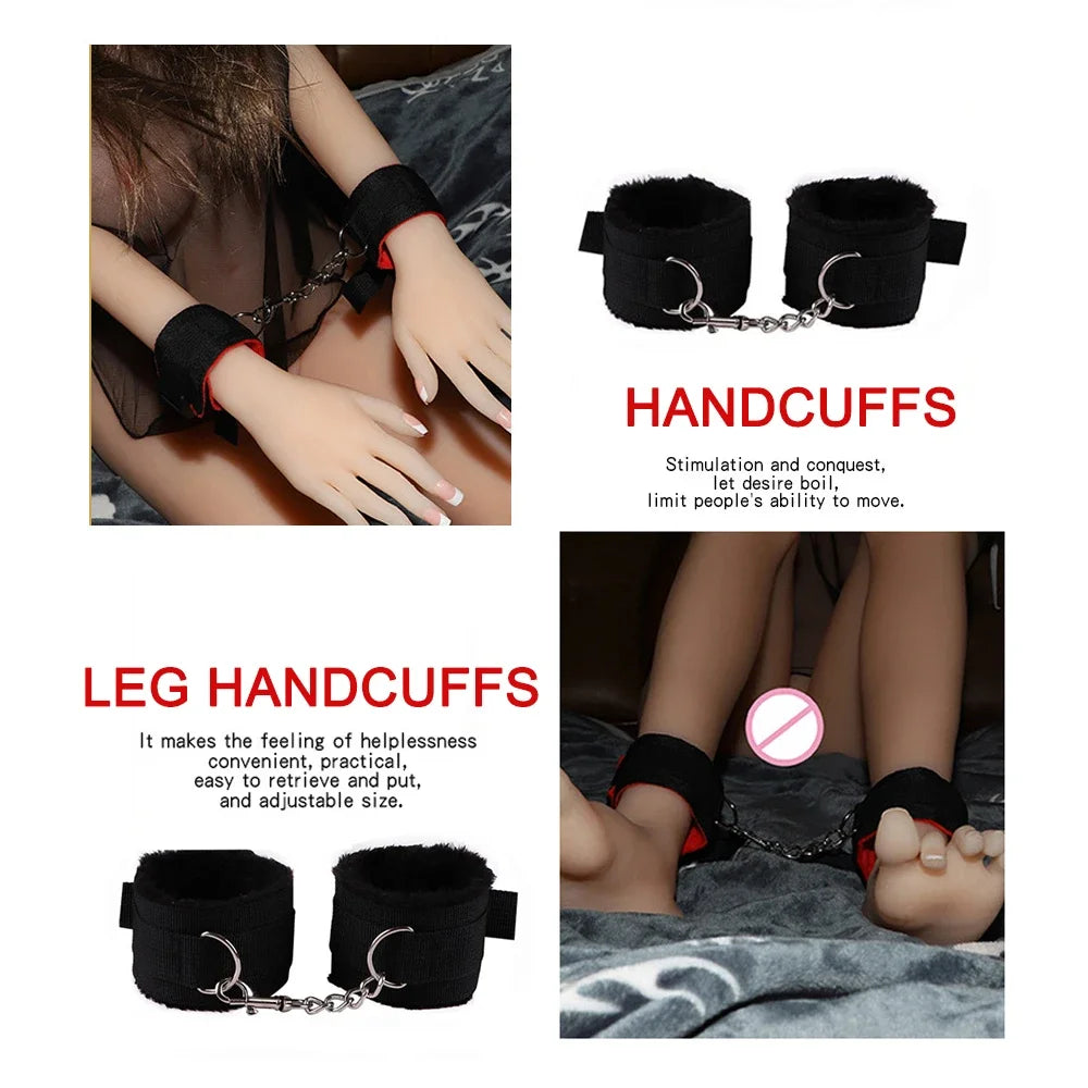 BDSM Kits Adults Sex Toys For Women Men Handcuffs Nipple Clamps Whip Spanking Sex Metal Anal Butt Bdsm Bondage Set