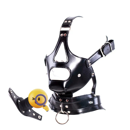 Adult Reinforced Harness Type Gag Mask with Collar and Facial Mask for Western Use
