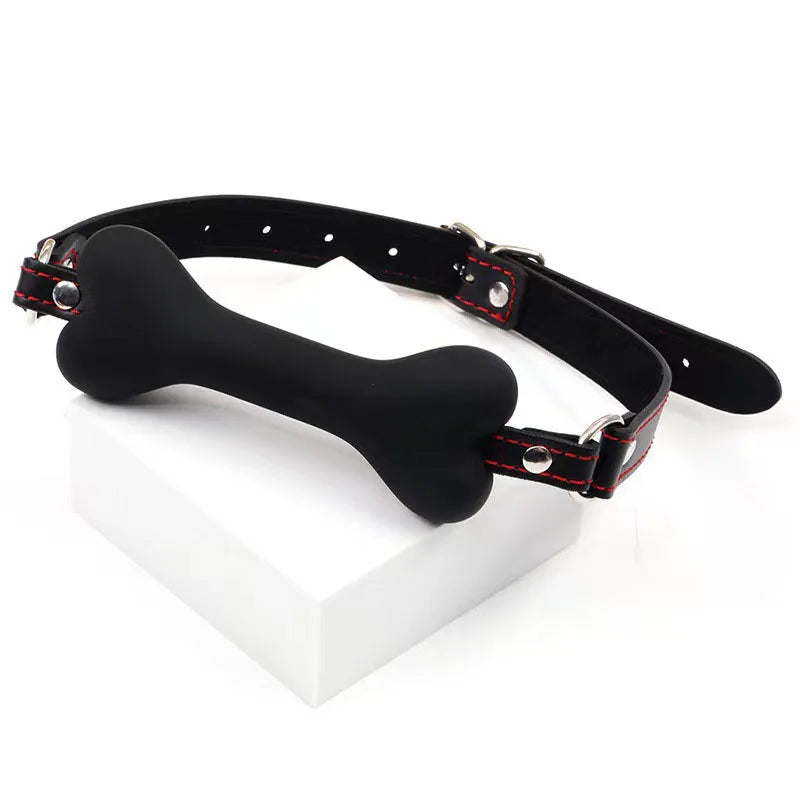 Cute Solid Leather Harness Mouth Silicone Dog Bone Ball Gag BDSM mouthPlug Couples Flirting Sex Products Erotic toys Adult Games