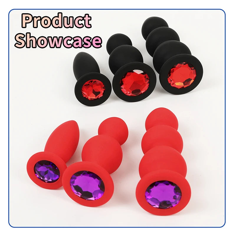 Silicone Anal Plug For Women Anal Vaginal Expander Bottom with colored diamonds Sex Toy Adults Games Couple Tool Erotic Products