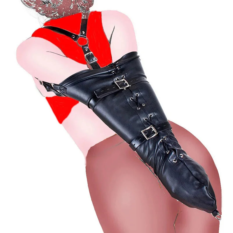 BDSM Strait Jacket / Armbinder,Leather Deluxe Arm Binder Restraint,Behind Back Bondage Gloves,Sex Toys For Couples