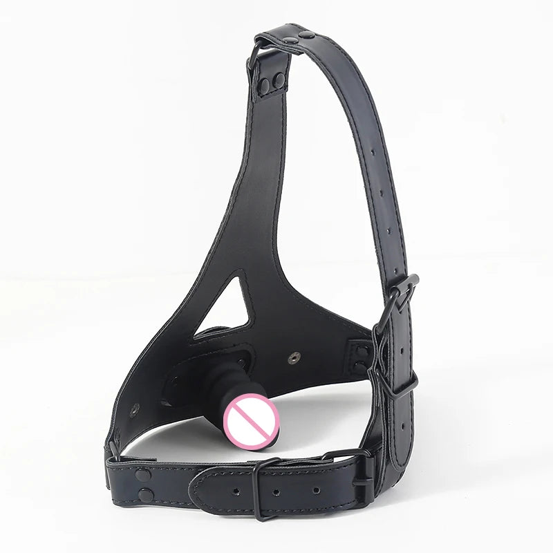Silicone Dildo Gag Removable PU Leather Head Harness Bdsm Gag Sex Open Mouth Gag Penis Gag Sex Toys For Women Men Adult Game