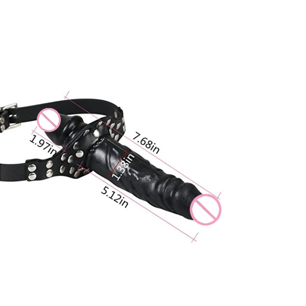 BDSM Harness Double Head Penis Mouth Plug Ball Gags Bit Mouth Slave Fetish Bondage Sex Toys Adult Toys For Men and Women