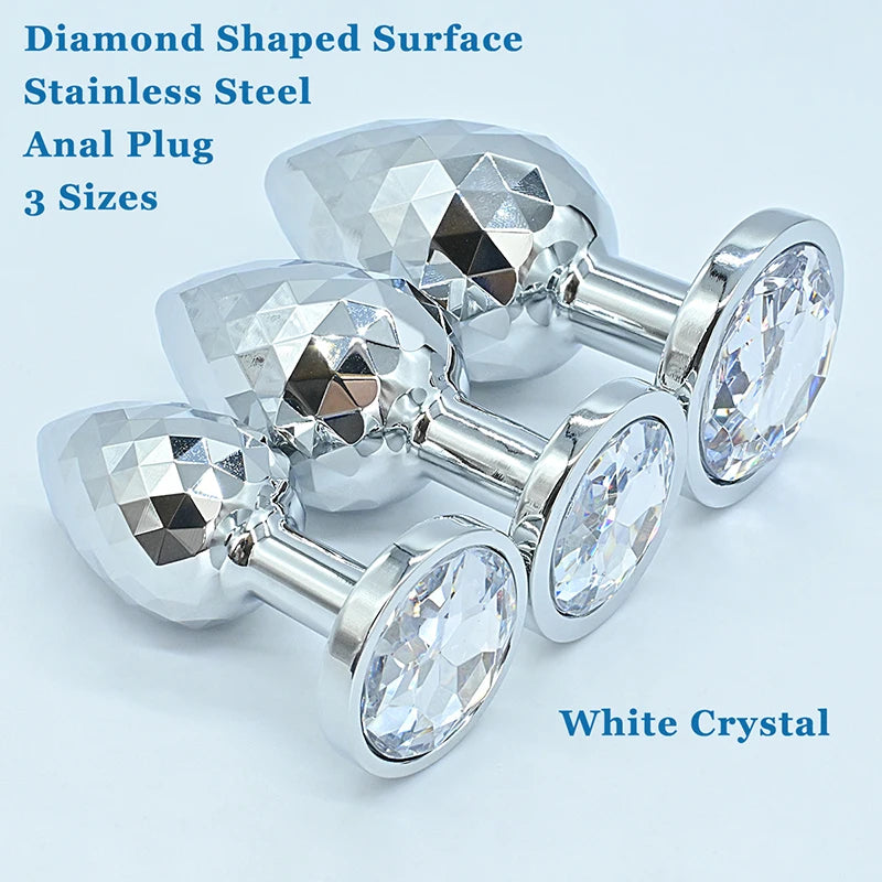 Silvery Stainless Steel Diamond Surface Anal Plug Dildo Crystal Base Butt Plug Analplug Sex Toys For Woman Adult Toys Anal Toys