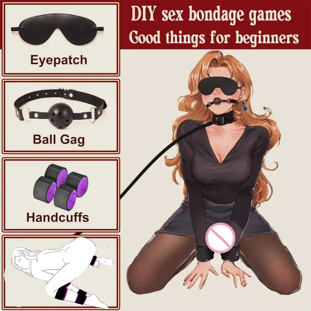 BDSM Sex Toys for Couples Bondage Set Stainless Steel Adjustable Spreader Bar Sex Slave Handcuffs Ankle Cuffs Fetish Restraints