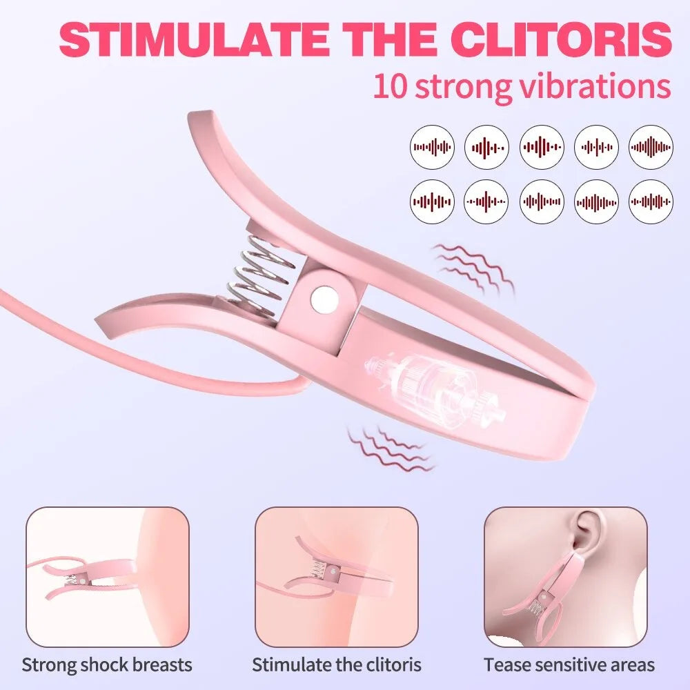 Nipple Clamp Vibrator for Women Labia Powerful Vibration with Clips Breast G Spot Clitoris Stimulator Vibrating Massager Sex Toy